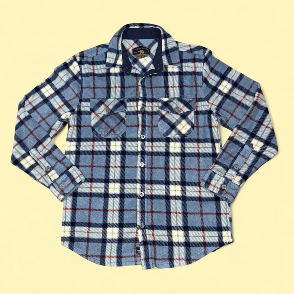 Blue Plaid Button-Up Flannel Fleece Lightweight Shacket
